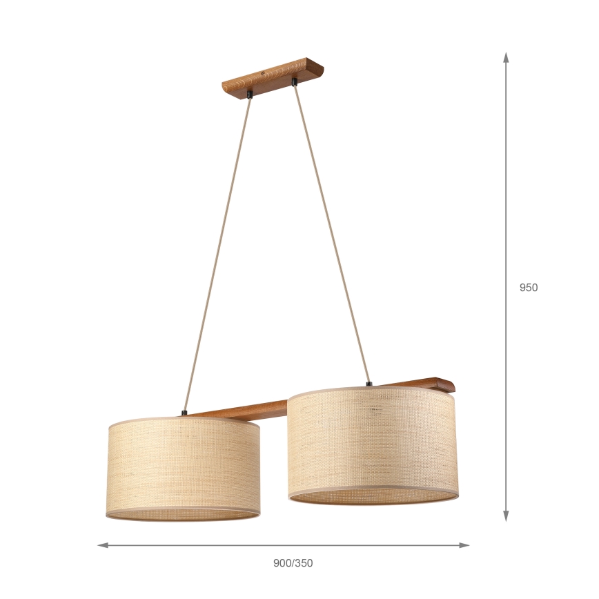 AIDA-riippuvalaisin johdolla, 2xE27/15W/230V, Ø 35 cm, tammi/raffia