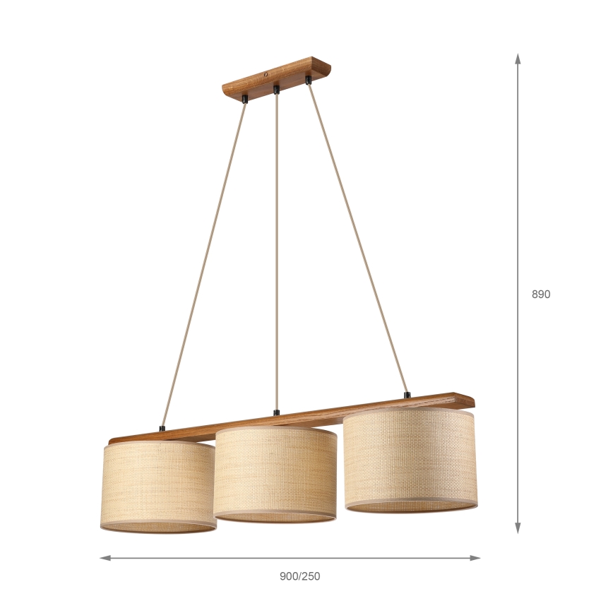 AIDA riippuvalaisin köydellä 3xE27/15W/230V, halkaisija 25 cm, tammi/rafia