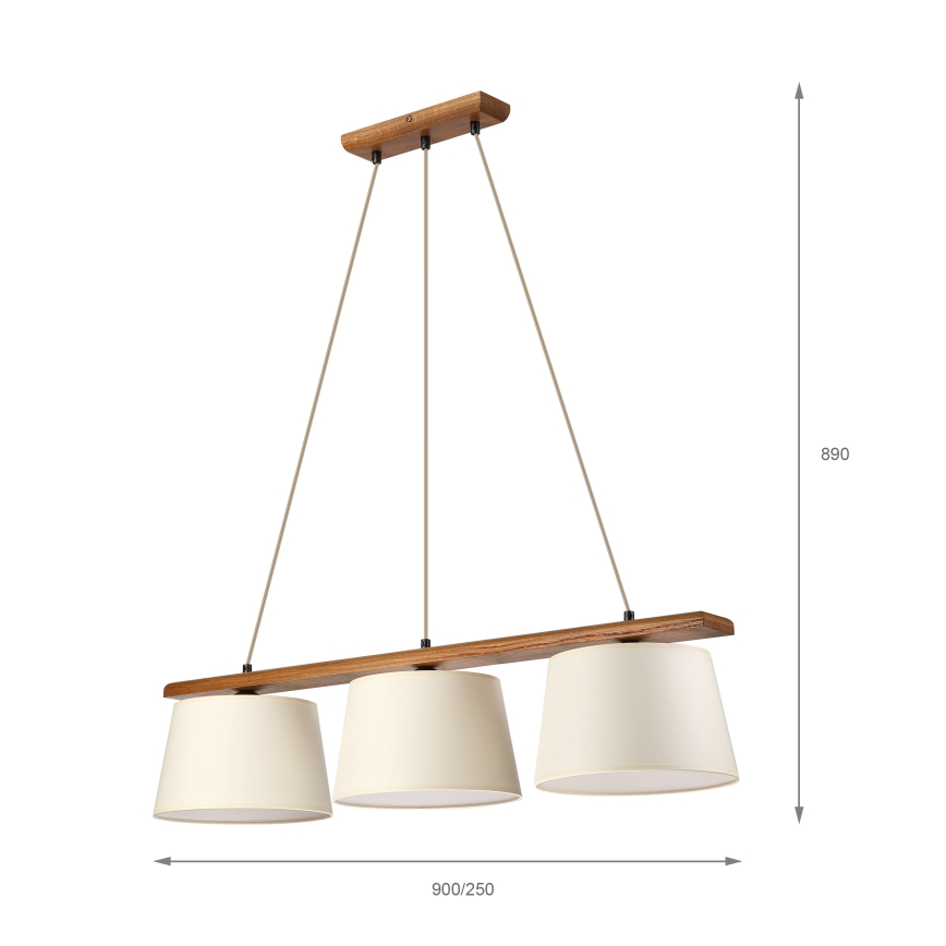 AIDA-riippuvalaisin vaijerilla, 3xE27/15W/230V, halkaisija 25 cm, tammi/kerma