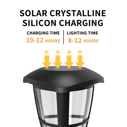 Aigostar - 12 kpl LED-aurinkovalaisinta LED/0,06W/2V 33,8 cm 6500K 100 mAh IP44 musta