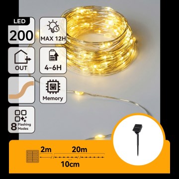 Aigostar - 200 LED:n aurinkoketju, 8 toimintoa, 22 m, IP65, lämmin valkoinen, 800 mAh