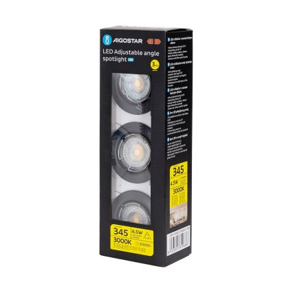 Aigostar - 3 kpl LED-upotettava alasvalo 1x GU10/4,5W/230V 3000K musta