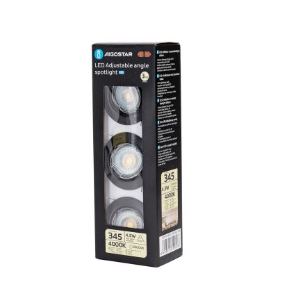 Aigostar - 3 kpl LED-upotettavat alasvalot 1×GU10/4,5W/230V 4000K, musta