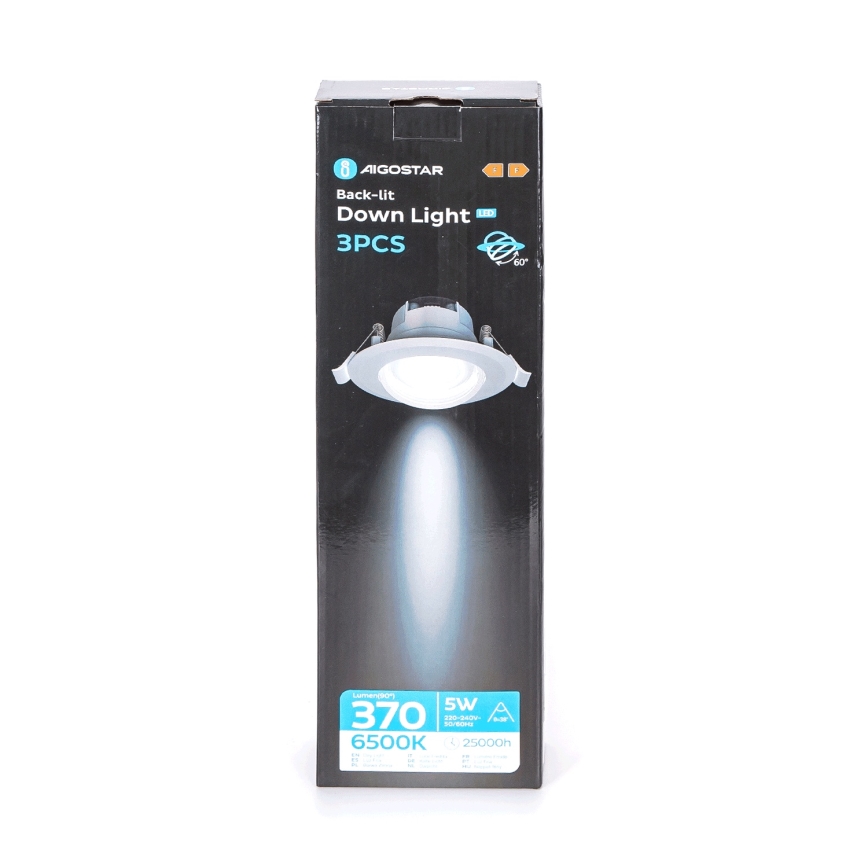 Aigostar - 3 kpl LED-upotettavat kattovalaisimet, 5 W, 230 V, 6500 K, halkaisija 8,5 cm, valkoinen