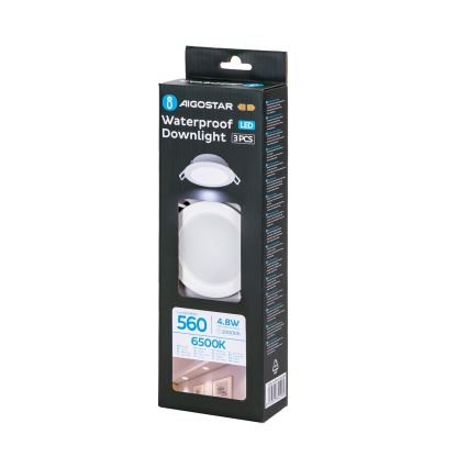 Aigostar - 3 kpl LED-uppovalaisinta kylpyhuoneeseen, 4,8 W / 230 V, IP65, valkoinen