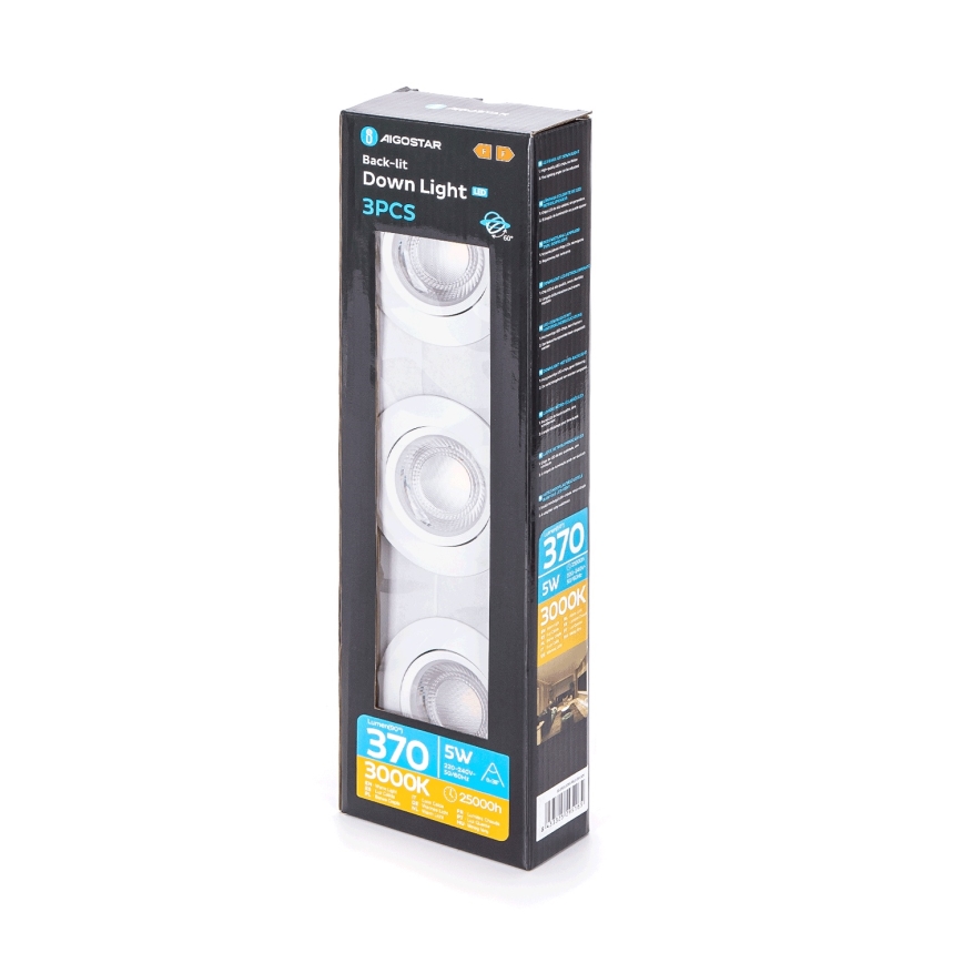 Aigostar - 3 kpl setti LED-uppovalaisimia LED/5W/230V 3000K Ø 8,5 cm valkoinen