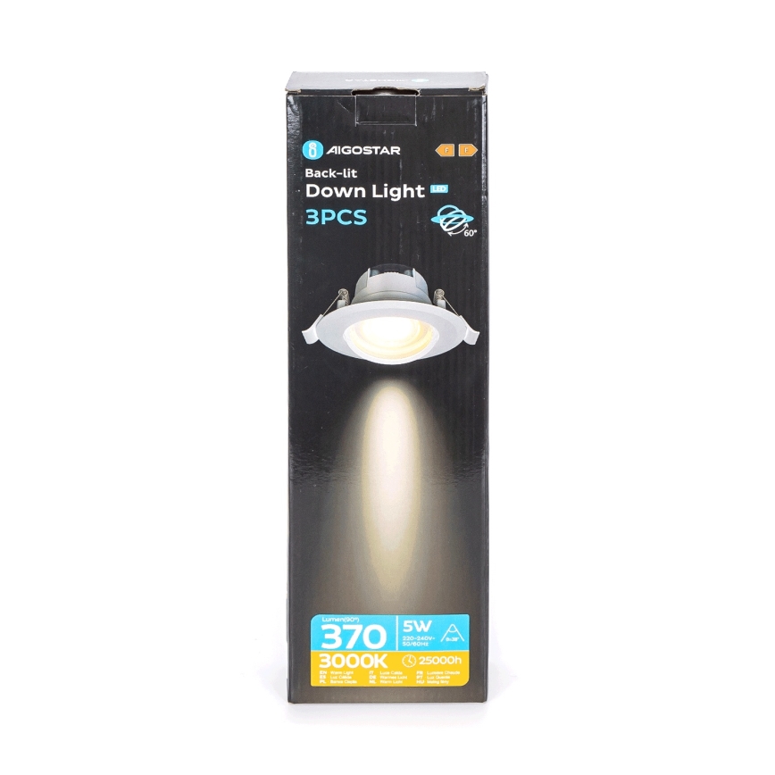 Aigostar - 3 kpl setti LED-uppovalaisimia LED/5W/230V 3000K Ø 8,5 cm valkoinen