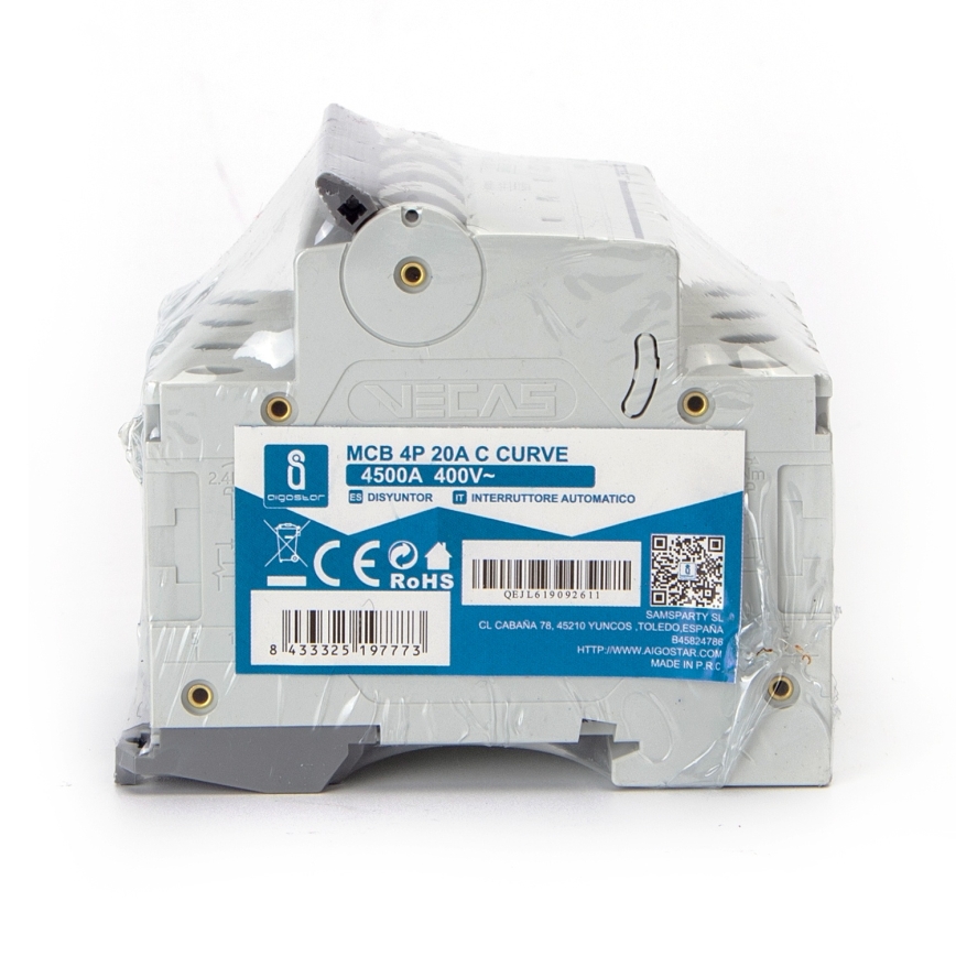 Aigostar - 4-napainen johdonsuojakatkaisin 4P-20A-C 400V