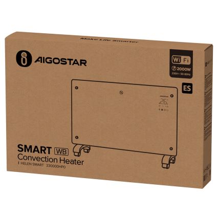 Aigostar - Älykäs sähköpatteri/konvektori LCD-näytöllä ECO/1000/2000W Wi-Fi