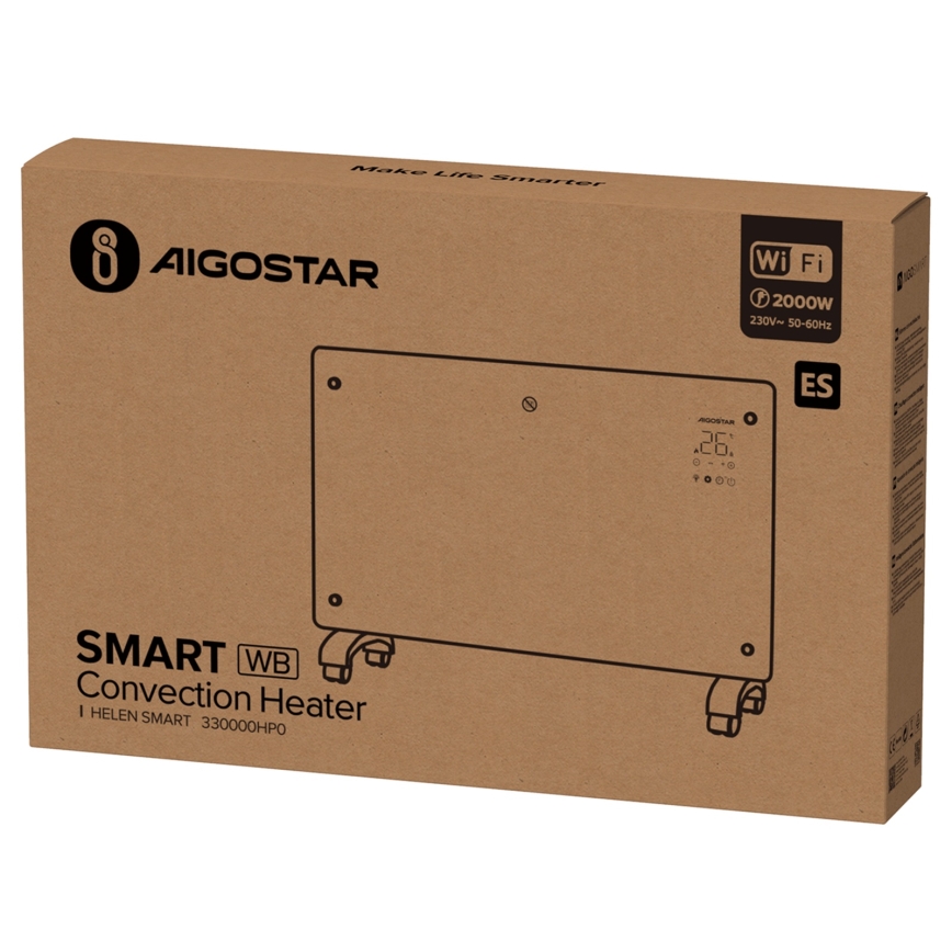 Aigostar - Älykäs sähköpatteri/konvektori LCD-näytöllä ECO/1000/2000W Wi-Fi