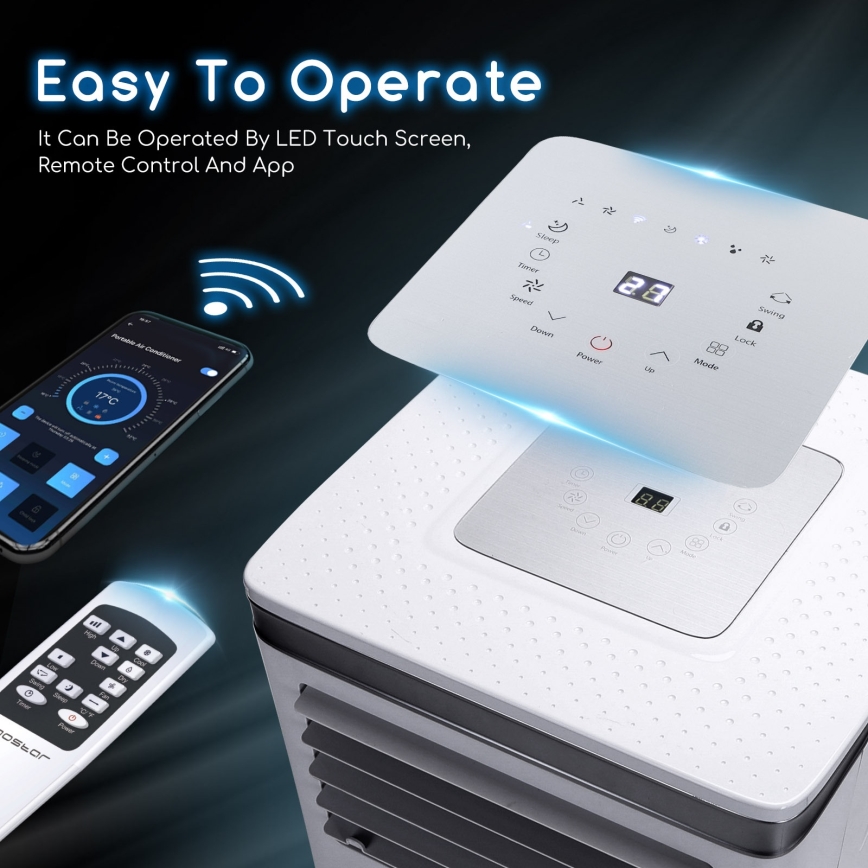 Aigostar - Älykäs siirrettävä ilmastointilaite 3-in-1 1003W/230V 9000 BTU Wi-Fi, valkoinen + kaukosäädin
