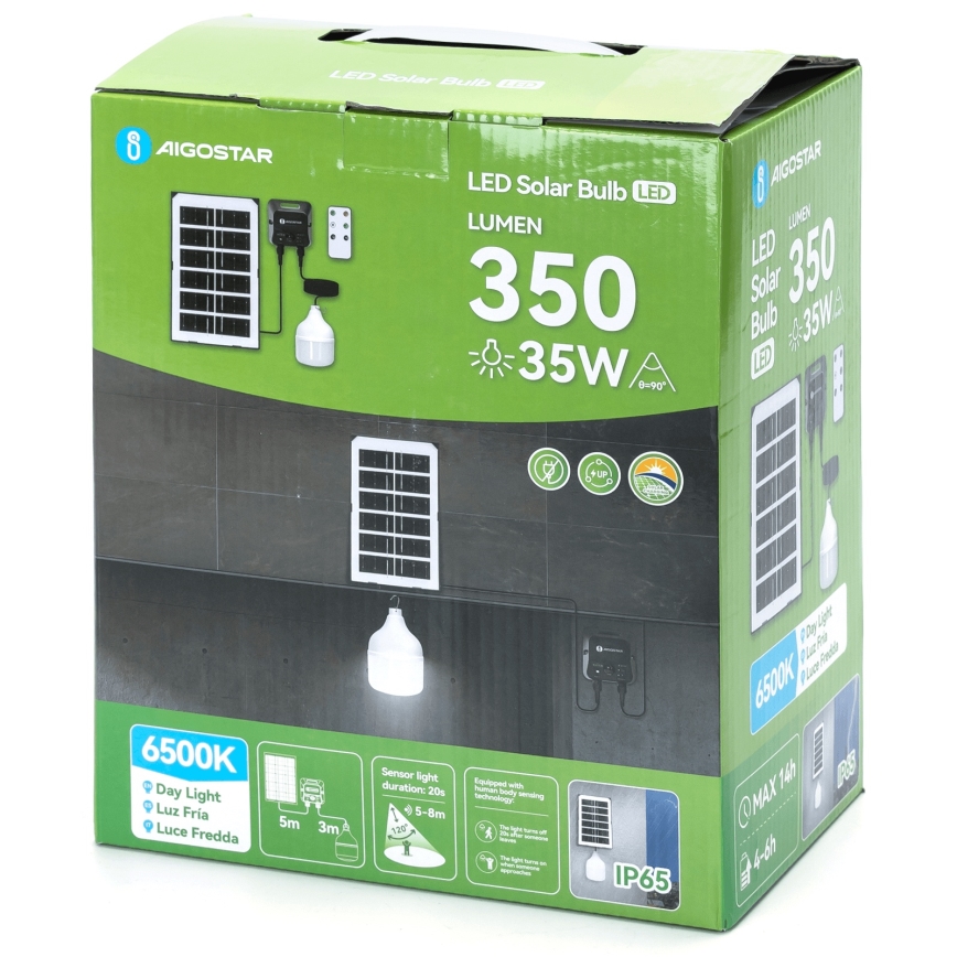 Aigostar - LED-aurinkovalaisin anturilla LED/35W/12V 3000 mAh 6500K IP65 halkaisija 10 cm + kaukosäädin