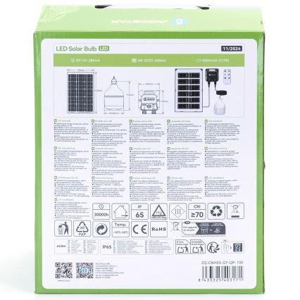 Aigostar - LED-aurinkovalaisin anturilla LED/35W/12V 3000 mAh 6500K IP65 halkaisija 10 cm + kaukosäädin