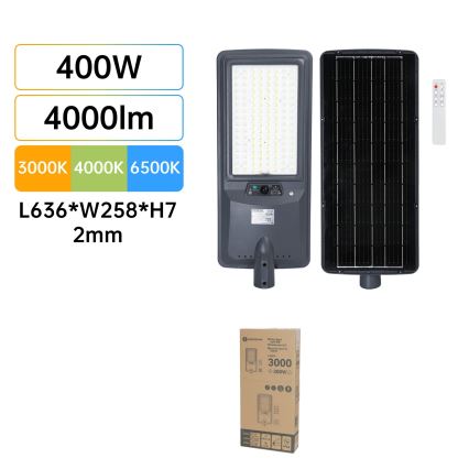 Aigostar - Aurinkokennolla toimiva LED-katuvalaisin anturilla LED/400W/3,2V 4800mAh + kaukosäädin