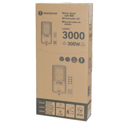 Aigostar - Aurinkokennolla toimiva LED-katuvalaisin anturilla LED/400W/3,2V 4800mAh + kaukosäädin