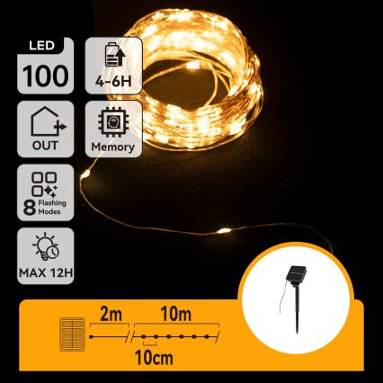 Aigostar - LED-aurinkoketju 100 x LED/8 toimintoa 12 m 800 mAh IP65 lämmin valkoinen