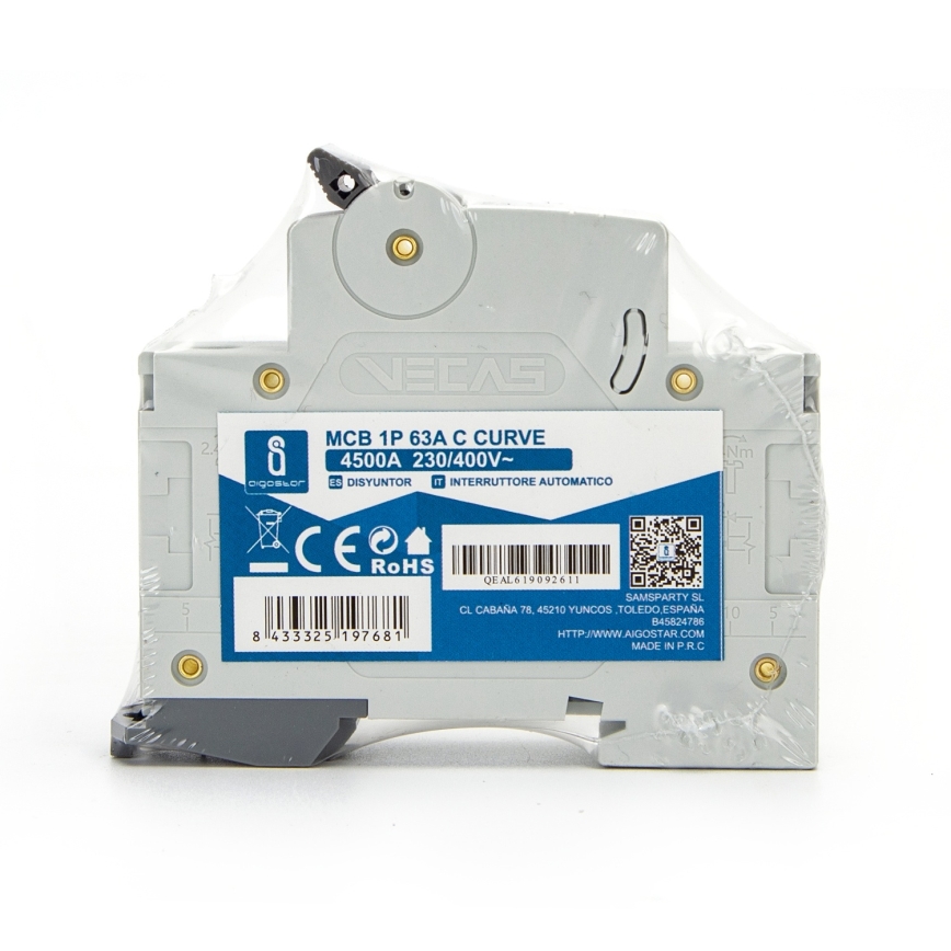 Aigostar - Automaattikatkaisija 1-vaiheinen 1P-63A-C 230-400V