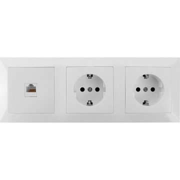 Aigostar - Ethernet-pistorasia ja 2× SCHUKO-pistorasia kehyksellä, valkoinen