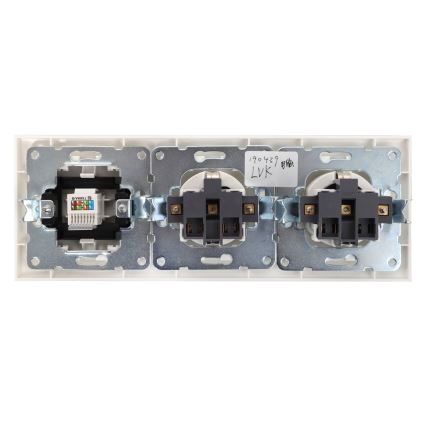 Aigostar - Ethernet-pistorasia ja 2× SCHUKO-pistorasia kehyksellä, valkoinen