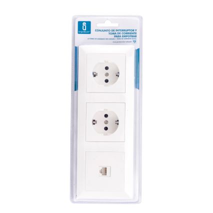 Aigostar - Ethernet-pistorasia ja 2× SCHUKO-pistorasia kehyksellä, valkoinen