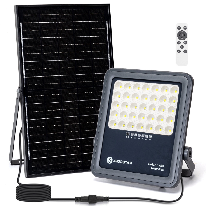 Aigostar - LED himmennettävä aurinkokäyttöinen valonheitin LED/200W/3,4V IP65 15000 mAh + kaukosäädin