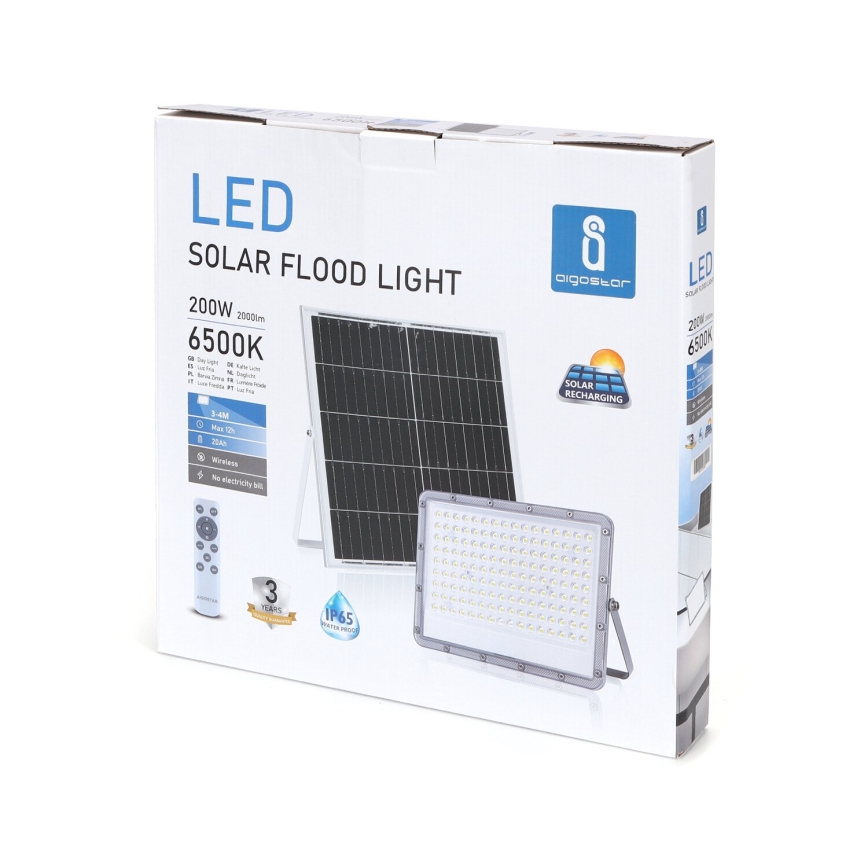 Aigostar - LED himmennettävä aurinkokennovalaisin LED/200W/3,4V 20000 mAh IP65 + kaukosäädin