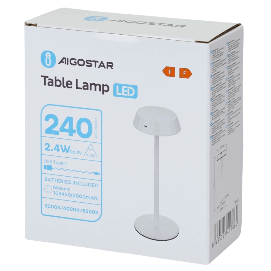 Aigostar - Himennettävä LED-pöytälamppu AMBIENT LED/2,4W/5V 3000-6500K valkoinen