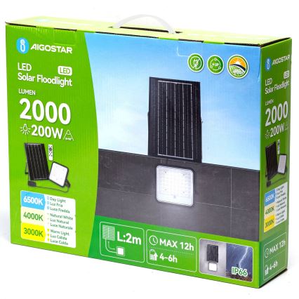 Aigostar - himmennettävä LED-aurinkokennolla toimiva heijastin LED/200W/3,4V 3000/4000/6500K IP66 16000 mAh + kaukosäädin