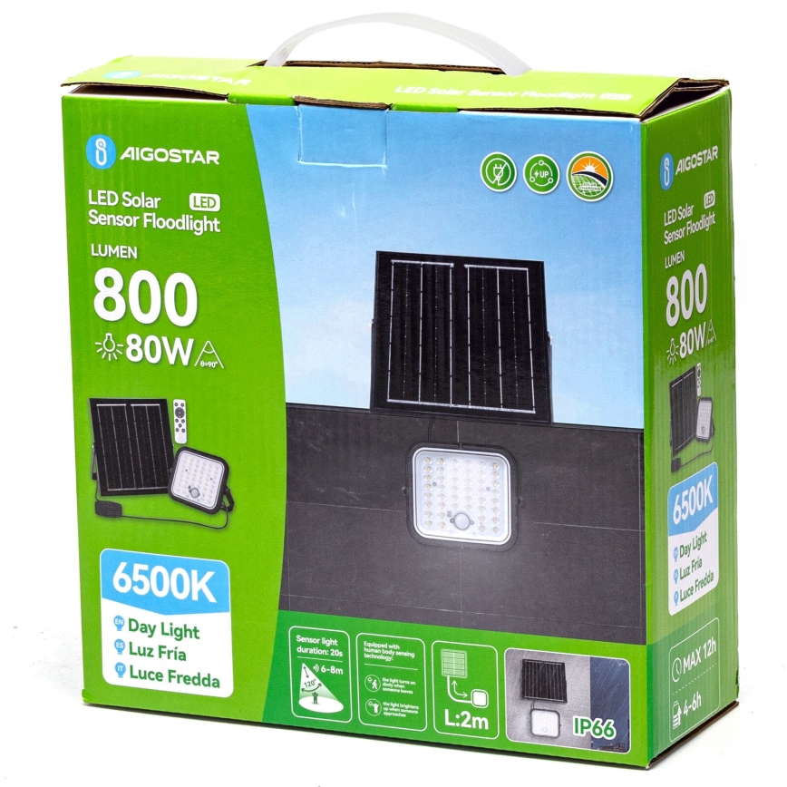 Aigostar - himmennettävä LED-aurinkovalonheitin anturilla LED/80W/3,4V 6500K IP66 4000 mAh + kaukosäädin