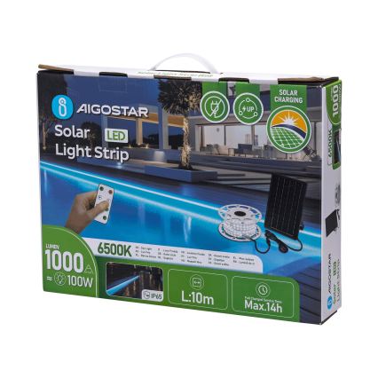 Aigostar - himmennettävä aurinkokennolla toimiva LED-nauha LED/20W/3,2V 20 m 2700K IP65 20000 mAh + kaukosäädin