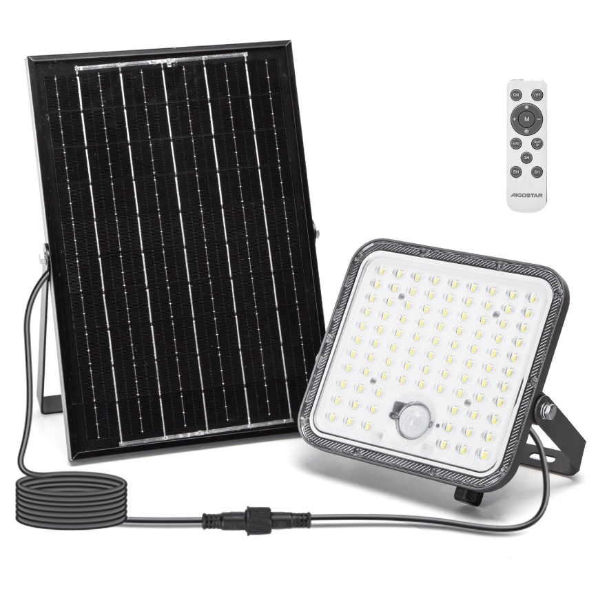 Aigostar - Himmennettävä aurinkokäyttöinen LED-valonheitin tunnistimella LED/120W/3,4V 6500K IP66 8000 mAh + kaukosäädin