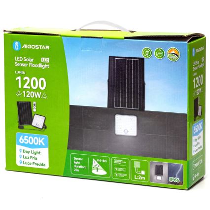 Aigostar - Himmennettävä aurinkokäyttöinen LED-valonheitin tunnistimella LED/120W/3,4V 6500K IP66 8000 mAh + kaukosäädin