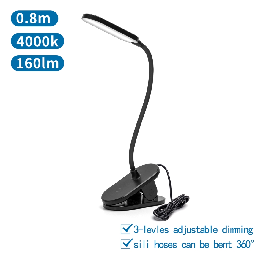 Aigostar - Himmennettävä LED-pöytävalaisin klipsillä LED/2,5W/5V musta