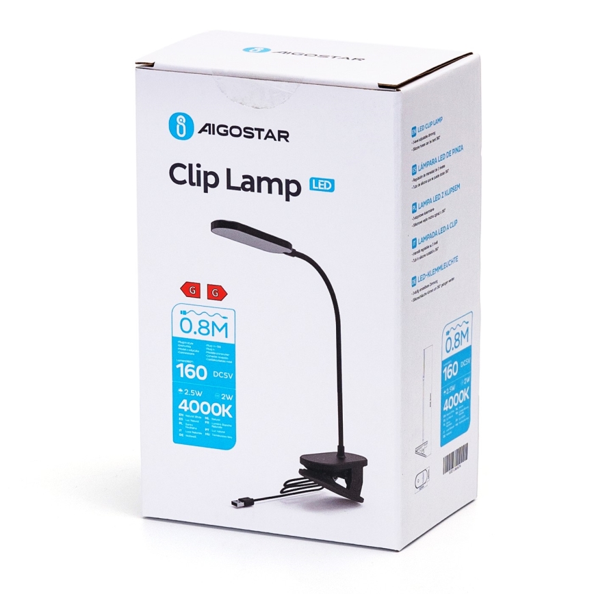 Aigostar - Himmennettävä LED-pöytävalaisin klipsillä LED/2,5W/5V musta