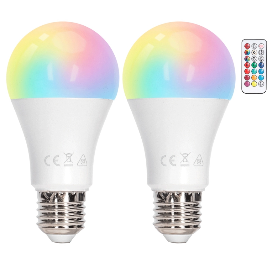 Aigostar - LED RGBW himmennettävä A60-polttimo E27/8W/230V 3000K + kaukosäädin