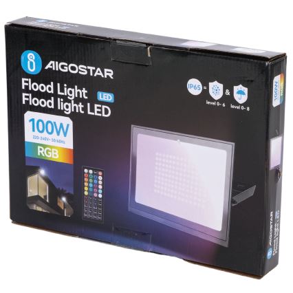 Aigostar - LED RGB himmennettävä valonheitin LED/100W/230V IP65 + kaukosäädin