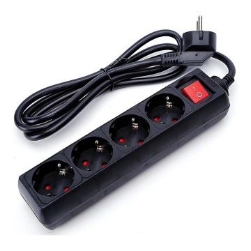 Aigostar - Jatkojohto kytkimellä 4-osainen 1,5 m SCHUKO musta