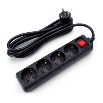 Aigostar - Jatkojohto kytkimellä 4-osainen 3m SCHUKO musta