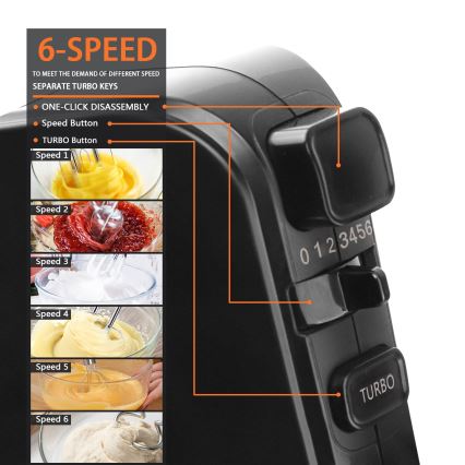 Aigostar - Kädessä pidettävä sekoitn 300W/230V musta/mattakromi