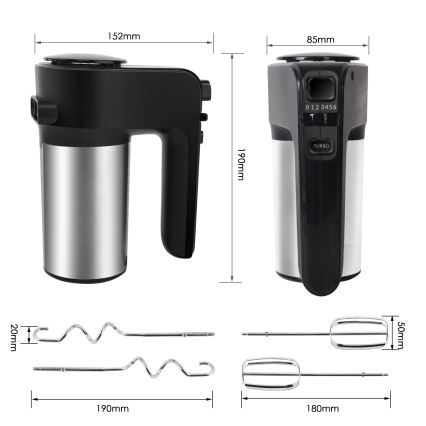 Aigostar - Kädessä pidettävä sekoitn 300W/230V musta/mattakromi