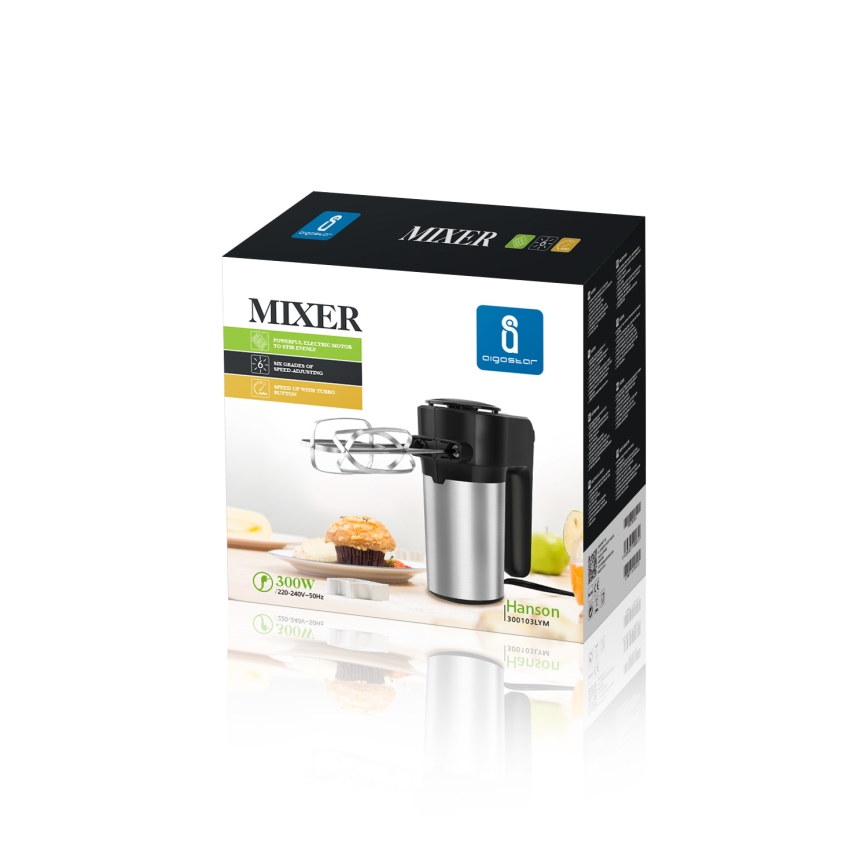 Aigostar - Kädessä pidettävä sekoitn 300W/230V musta/mattakromi