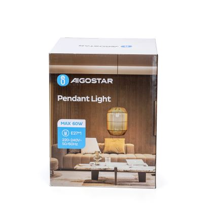 Aigostar - Kattokruunu johdossa 1xE27/60W/230V beige