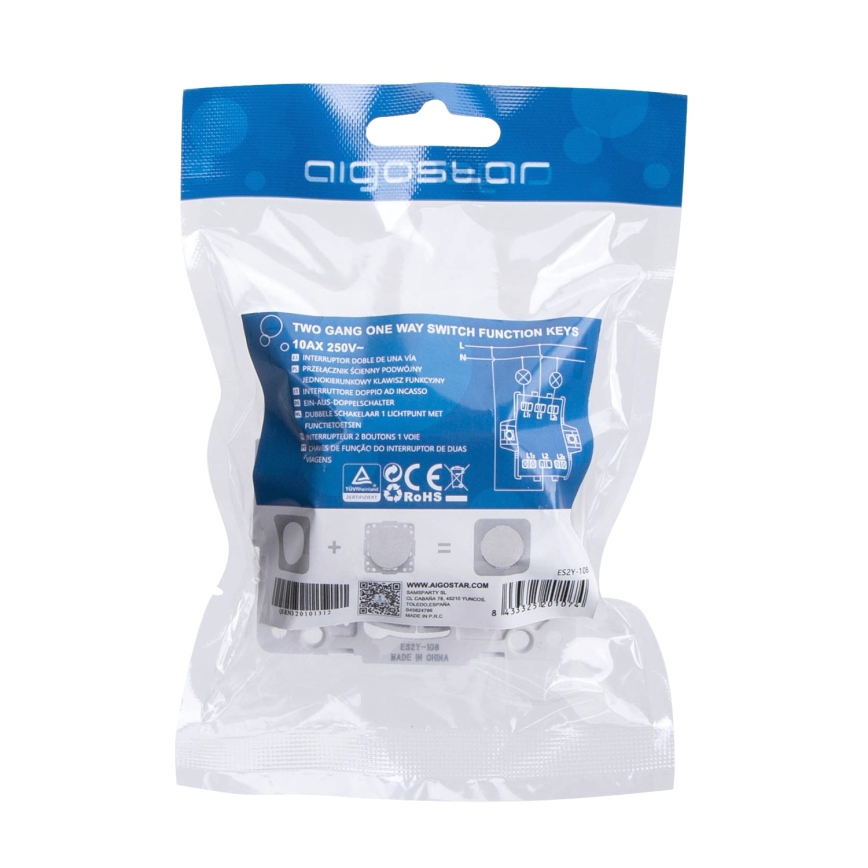 Aigostar - Kehyksetön kaksoiskytkin č. 5 hopea
