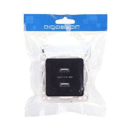 Aigostar - kehyksetön USB-pistorasia, 2x USB-A, musta