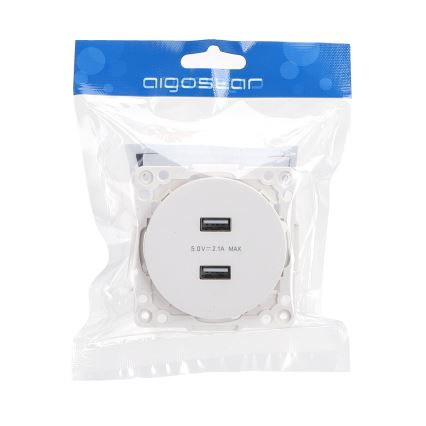 Aigostar - kehyksetön USB-pistorasia, 2x USB-A, valkoinen