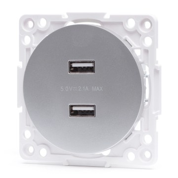 Aigostar - kehyksetön USB-virtapistorasia 2x USB-A, hopea