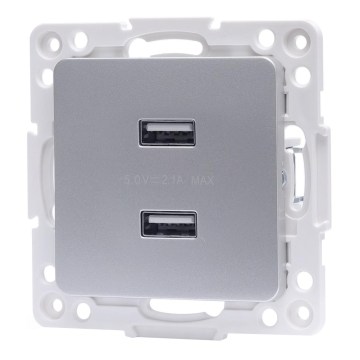 Aigostar - kehyksetön USB-virtapistorasia 2x USB-A hopeanvärinen