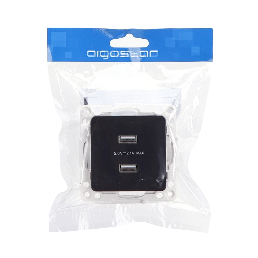 Aigostar - kehyksetön USB-virtapistorasia 2x USB-A musta