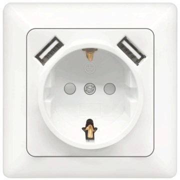 Aigostar - Kodin SCHUKO-pistorasia 250V + 2x USB kehyksellä, valkoinen