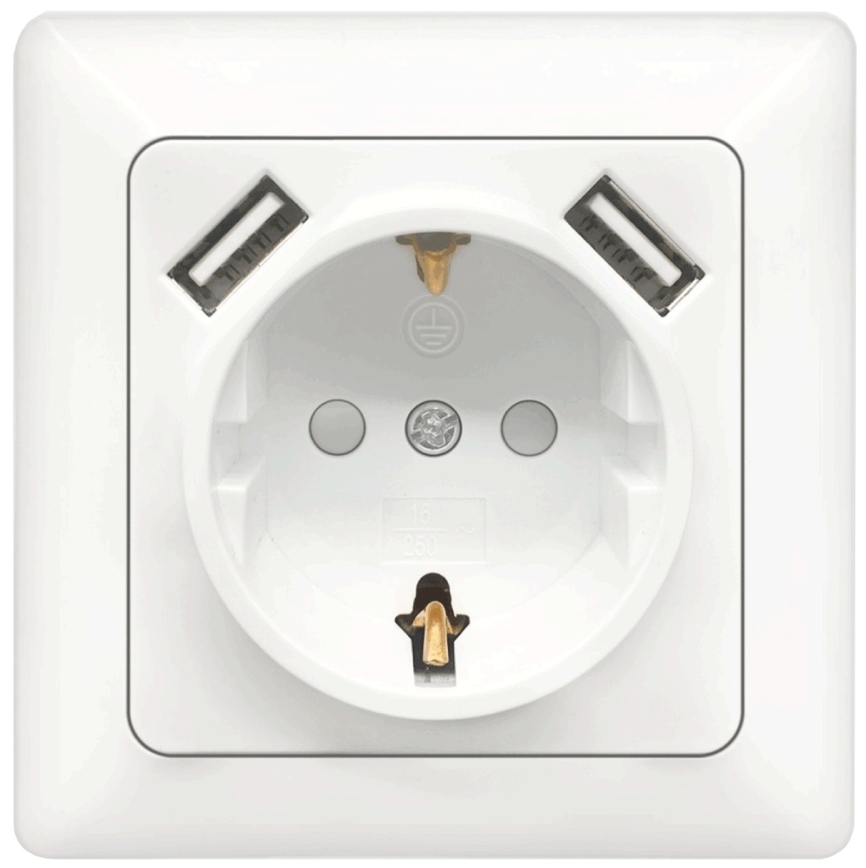 Aigostar - Kodin SCHUKO-pistorasia 250V + 2x USB kehyksellä, valkoinen